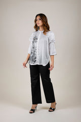 Cream Hand Painted Set With Black Pants