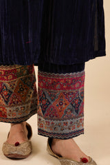 NAVY BLUE CRUSH SUIT WITH WOVEN CHANDERI DUPATTA