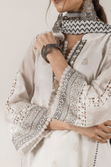 Cream Block Printed Suit with Dupatta