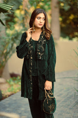 BOTTLE GREEN VELVET CAPE SET