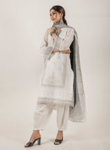 Cream Block Printed Suit with Dupatta