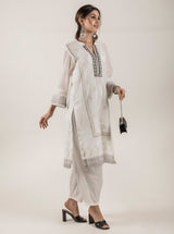 Cream Block Printed Suit with Dupatta