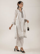 CREAM BLOCK PRINTED SUIT WITH DUPATTA
