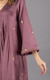 Deep Onion Pink Embroidered Suit Set with Embroidered Dupatta