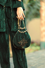 BOTTLE GREEN VELVET CO-ORD SET