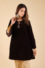 BROWN EMBROIDERED TOP WITH BROCADE PANTSUITS