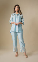Light Blue Floral Embroidered Co-ord Set