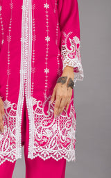 Hot Pink Embroidered Suit Set with Palazzos & Dupatta