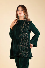 BOTTLE GREEN VELVET CO-ORD SET