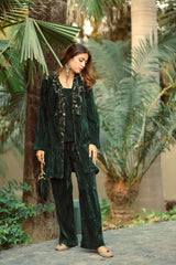 BOTTLE GREEN VELVET CAPE SET