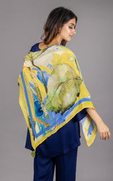 Flowy Navy Blue Co-ord Set with Scarf