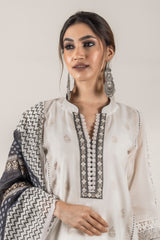 Cream Block Printed Suit with Dupatta