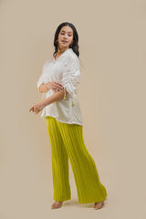 Off White Top with Lime Pleated Pant