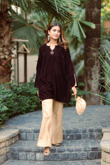 BROWN EMBROIDERED TOP WITH BROCADE PANTSUITS