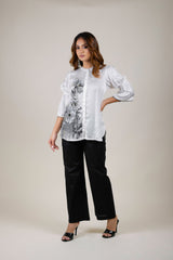 Cream Hand Painted Set With Black Pants