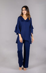 Flowy Navy Blue Co-ord Set with Scarf
