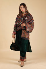 BOTTLE GREEN CRUSH SUIT WITH WOVEN CHANDERI DUPATTA