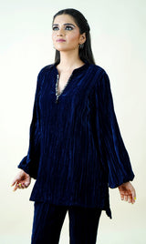 MIDNIGHT BLUE CRUSHED VELVET CO-ORD SET