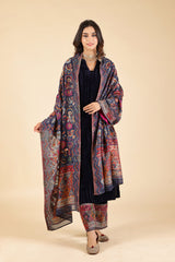 NAVY BLUE CRUSH SUIT WITH WOVEN CHANDERI DUPATTA