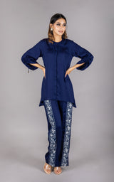 Navy Blue Co-ord Set with Embroidered Pants