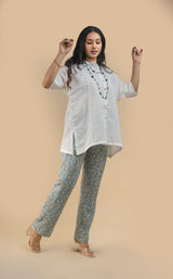 Milky White Top with Floral Printed Pant