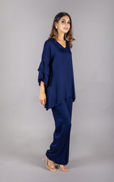 Flowy Navy Blue Co-ord Set with Scarf