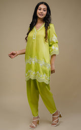 Seher Flowy Lime Embroidered Suit Set