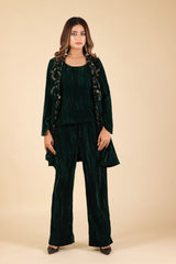 BOTTLE GREEN VELVET CAPE SET