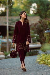 WINE VELVET SUIT WITH TULIP PANTS