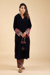 NAVY BLUE CRUSH SUIT WITH WOVEN CHANDERI DUPATTA