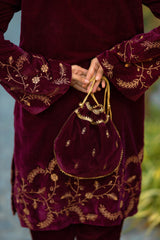 WINE VELVET SUIT WITH TULIP PANTS