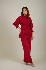 Maroon Pleated Co-ord Set
