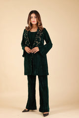 BOTTLE GREEN VELVET CAPE SET