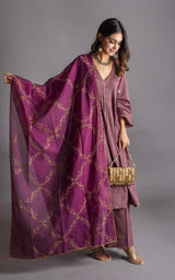 Deep Onion Pink Embroidered Suit Set with Embroidered Dupatta