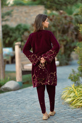 WINE VELVET SUIT WITH TULIP PANTS