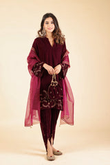 WINE VELVET SUIT WITH TULIP PANTS