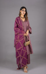 Deep Onion Pink Embroidered Suit Set with Embroidered Dupatta