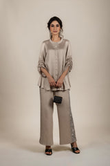 Beige Embroidered Co-ord Set