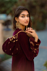 WINE VELVET SUIT WITH TULIP PANTS