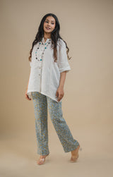 Milky White Top with Floral Printed Pant