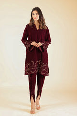 WINE VELVET SUIT WITH TULIP PANTS