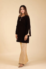 BROWN EMBROIDERED TOP WITH BROCADE PANTSUITS