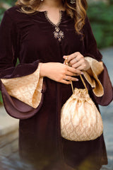 BROWN EMBROIDERED TOP WITH BROCADE PANTSUITS