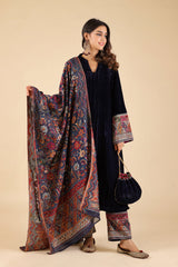 NAVY BLUE CRUSH SUIT WITH WOVEN CHANDERI DUPATTA