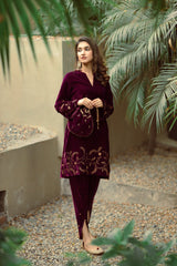 WINE VELVET SUIT WITH TULIP PANTS