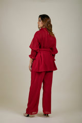 Maroon Pleated Co-ord Set
