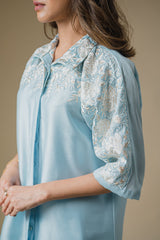 Light Blue Floral Embroidered Co-ord Set