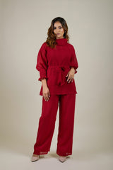 Maroon Pleated Co-ord Set