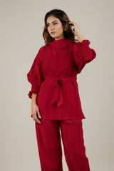 Maroon Pleated Co-ord Set