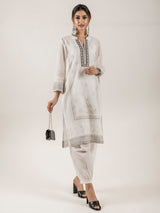 CREAM BLOCK PRINTED SUIT WITH DUPATTA